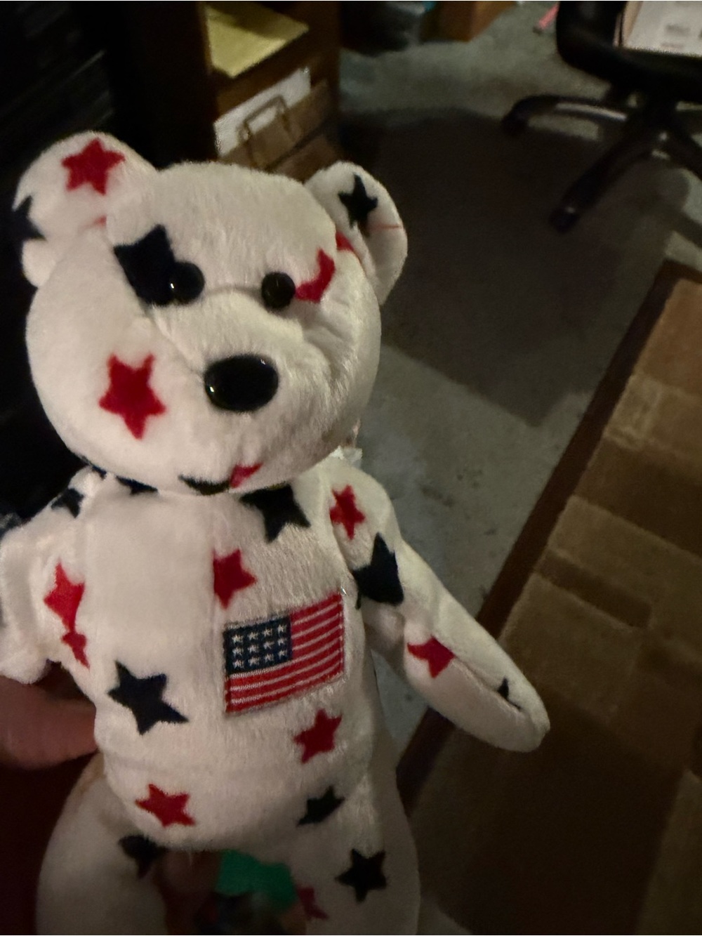 RARE Glory Ty Beanie Baby - White with Red & Blue Stars *No Tag*